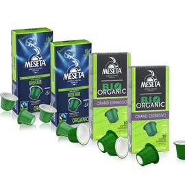Meseta Bio-Organic 40 Nespresso Compatible Coffee Capsule Variety Pack - Grand Espresso & Biofair Organic - 40ct