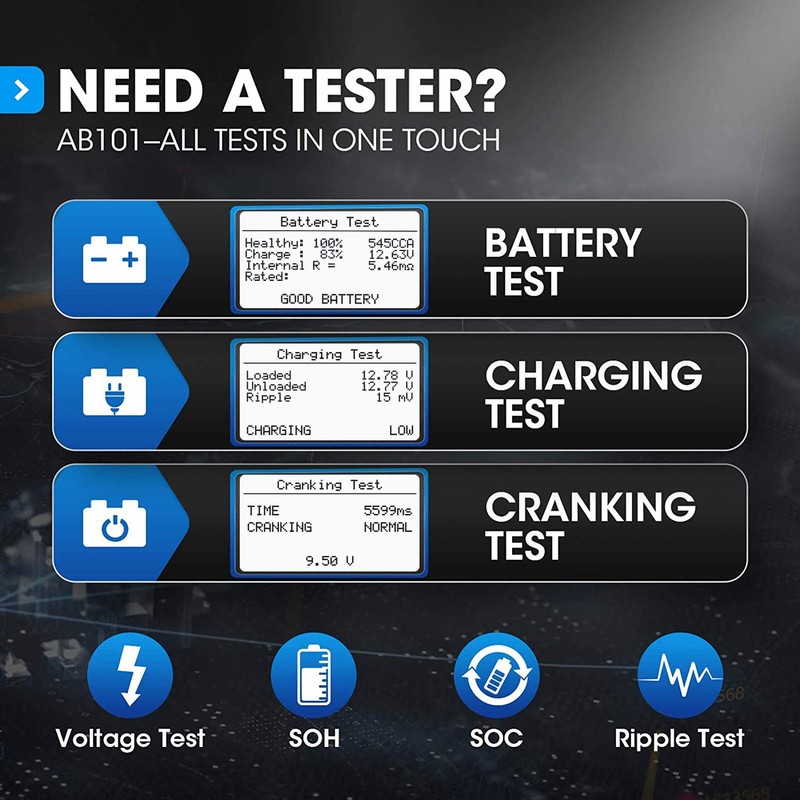 TOPDON AB101 Car Battery Tester 12V Car Battery Load Tester