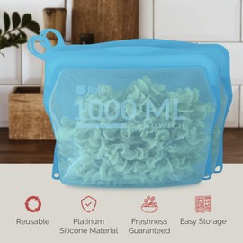 Reli. Reusable Silicone Bags (2 Pack) | Sandwich (1000 ml), Aqua | Silicone Bags for Food Storage | Reusable Food Storage Bags for Food,Meal Prep, Storage | Leak-Proof, Dishwasher/Freezer Safe