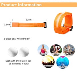 Kireida® 8 Pieces LED Glow Bracelets, Luminous Bracelets, Flashing Arm Bracelets, Flashing Bracelets, Luminous in Christmas Dark, Creative Gift