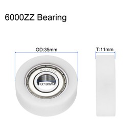 uxcell 4Pcs Ball Bearing Guide 10 x 35 x 11mm Double Shielded POM Roller Bearings, Flat Pulley Wheel for Furniture, Hardware Accessories, White