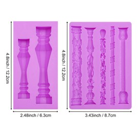 Infovox Decorative Column Pillar Silicone Molds Set, Decorative Roman Column Ancient Greek Pillars Design, 2 Pieces with Multiple Patterns, 4.8 x 2.48 Inch and 4.8 x 3.43 Inch for DIY Candle Making