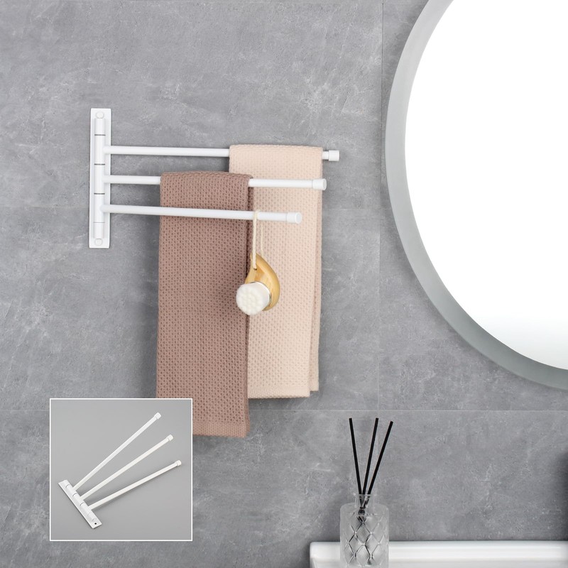 GERZWY Bathroom Hand Towel Rack 3-Bar Folding Arm Swivel Hanger