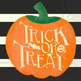 Ideal Home Range 3-Ply Paper Beverage/Cocktail Napkins, 20-Count, 5 x 5-Inches Folded, Trick or Treat Pumpkin