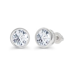 925 Sterling Silver 6mm Round Bezel Set Created White Sapphire April Birthstone Screwback Stud Earrings
