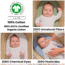 GOTS Organic 2 x Moses Basket Fitted Sheets 74x30-28x74cm - 65 x 28 Luxuriously Thick and Soft, 100% Organic Double Knit Combed Cotton - Compatible with Ovale | Paml & Wicker Moses Baskets