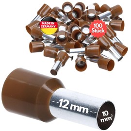 Kalitec AE1012BR Insulated Wire End Ferrules 10.0 mm² 12 mm Long Brown I Made in Germany I Industrial Quality Pack of 100
