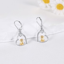 DAYLINLOVE Dachshund Earrings 925 Sterling Silver / Rose Gold-Plated Dachshund Earrings Heart Dog Jewellery Gifts for Women Mother Wife Dachshund Lovers, Sterling Silver, No Gemstone