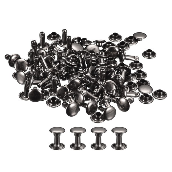 sourcing map 50 Sets Leather Rivets, 8mm Double Cap Rivets 10mm Height Metal Studs Rivet for Leather Craft Repair DIY Purse Belts Bags Shoes, Gun-Black