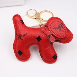 QTMY Cute Leather Puppy Keychain Keyring for Women,Purse Bag Charms for Handbags Backpack,242 (Red)