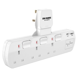 SE UKASE 3 Way Plug Extension with PD 18W USB-C, Surge Protection & Neon Indicator,UK Multi Plug Adaptor Max 2990W, Multiplug Socket Adapter Extender Wall Socket for Office, Kitchen,Bedroom