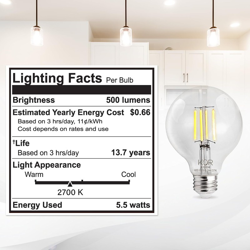 KOR 4 Pack 5.5W (60W Equivalent) Clear G25 Globe Led