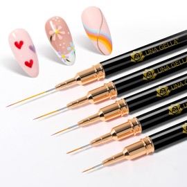 UNA GELLA Nail Art Brushes Liner Pens Metallic Set 5Pcs Black Color For Nail Art Gel Polish - Thin Detail Nail Art Design Painting Brush Set For Nails Gel Fine Drawing Nail Tools Sizes 7/9/11/15/20mm