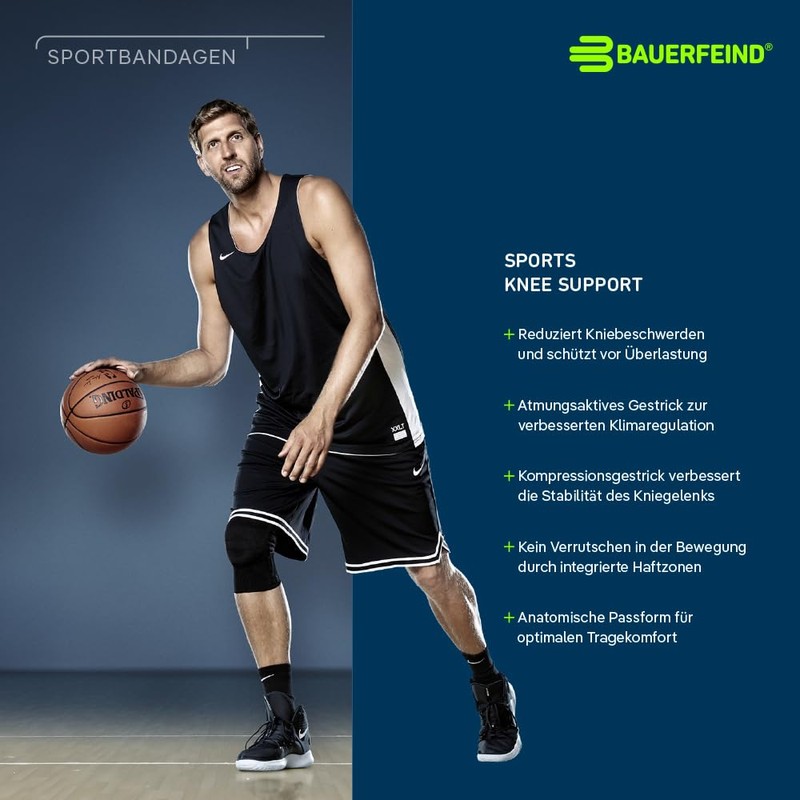 BAUERFEIND Unisex Adult Knee Support, Knee Sports Bandage, All Black,
