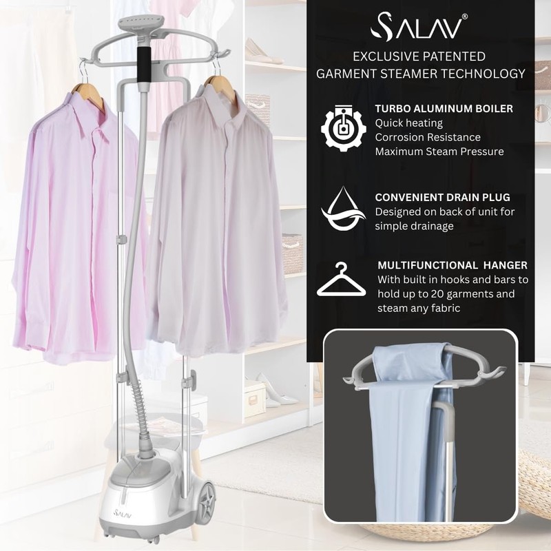 SALAV GS45-DJ Professional Upright Garment Steamer with Roll Wheels, Multi-Function