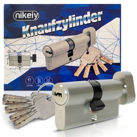 6-Pin Knob Cylinder, Door Cylinder, 45/45 Cylinder Lock, 90 mm, with Knob, 20 mm, 5 Keys, 2 Mounting Screws, High-Quality Cylinder Door Lock with 6 Pins (1 x 45/45 Silver)