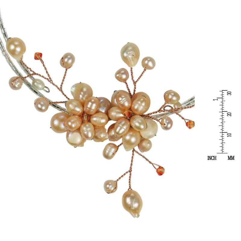 AeraVida Memory Wire Pink Pearl Floral Cluster Choker