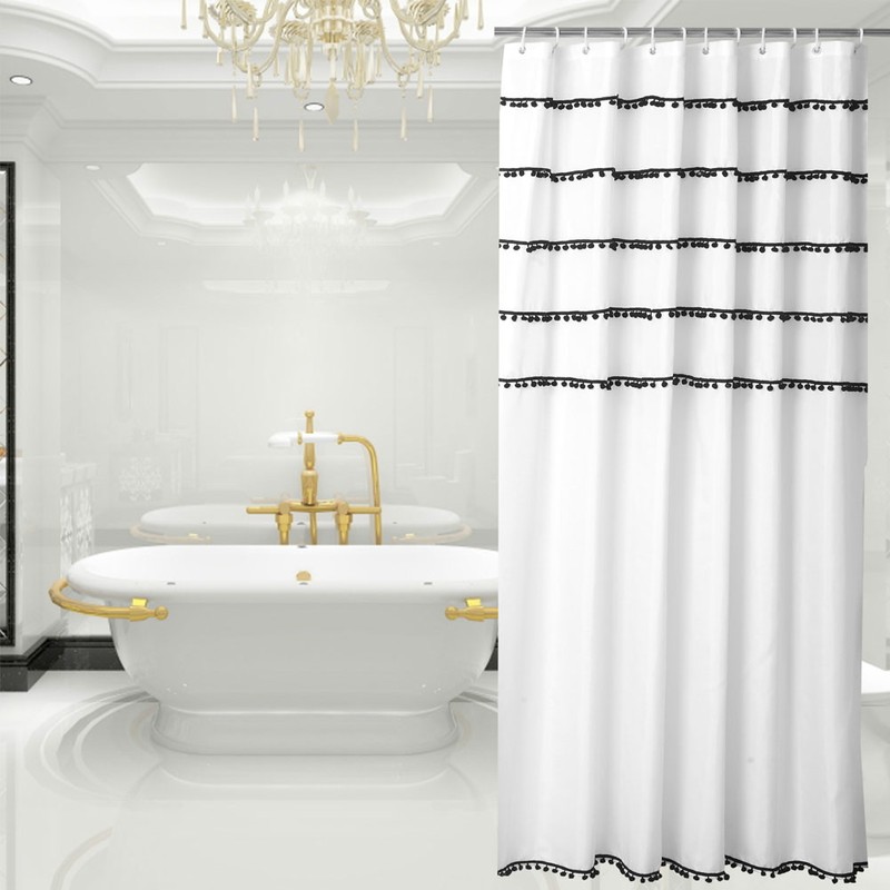 Elegant Black and White Polyester Bathroom Shower Curtain Waterproof Mildew