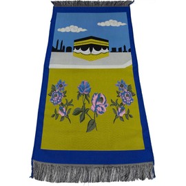 Modefa Turkish Islamic Prayer Rug - Thin Praying Carpet for Boys and Girls - Small Child Size Muslim Prayer Mat for Young Kids - Ramadan or Eid Gift - Floral (Floral KB Blue & Yellow)