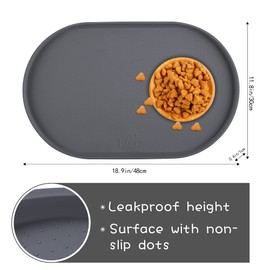 Yacee 100% Waterproof 0.5" Raised Edge BPA Free Silicone Dog Food Mat, Pet Cat Feeding Mats Contain Spills Protects Floors, Placemats for Cats and Dogs Water Bowl Dishwasher. (Small, Gray)