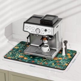 Rnivvi Coffee Mat, 12" x 19" Cute Coffee Bar Mats for Espresso Machine Station Accessories and Organizer, Hide Stain Rubber Backed Absorbent Dish Drying Pad for Kitchen Counter, Gentle Forest Flowers
