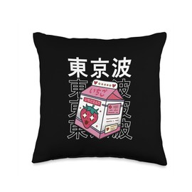 TOKYO WAVES Japanese Strawberry Milk Carton Kawaii Aesthetic Anime Throw Pillow, 16x16, Multicolor