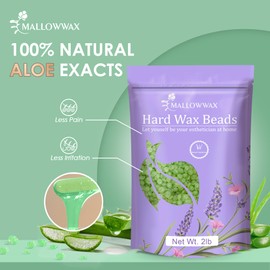 Mallowwax 2LB Aloe Hard Wax Beads, Hair Removal Wax for Full Body, Eyebrow, Legs, Bikini Brazilian Waxing - Perfect for Coarse and Fine Hair