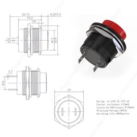 Clyxgs SPST Mini Push Button Switch AC250V / 3A AC125V / 6A Without Locking Round Push Button Switch Red Cap 20 Pack