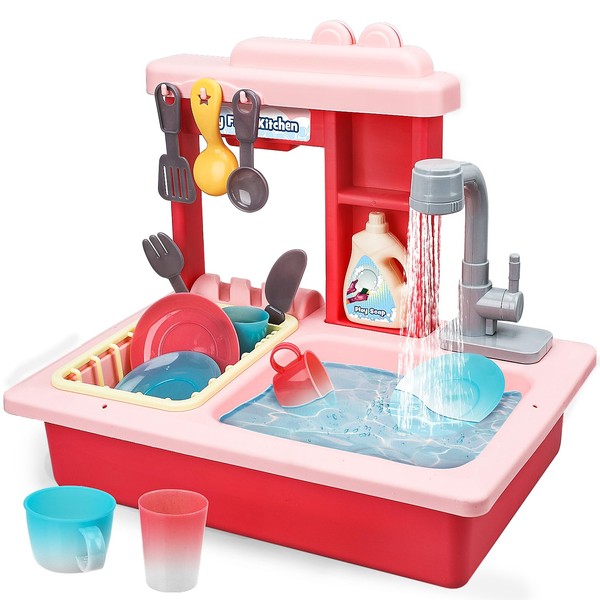 STEAM Life - Kitchen Toy - Toddler Sink Toy - Play Sink - Color Changing - Toddler Girl Toys - Play Sink with Running Water - Pretend Play for Toddlers - Cocinas de Juguete para Ninas (Pink)