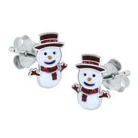 .925 Sterling Silver Christmas Earrings - Red Glitter Snowman