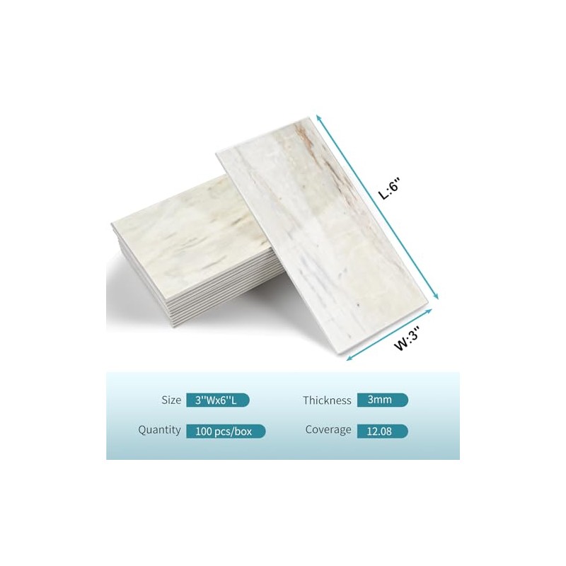 Vamos Tile 4-Piece Glossy Wooden Marble Grain Peel and Stick