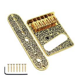 Gurtt Gold Carved Roller Telecaster Bridge – 6 String Saddle Bridge Plate with 3 Way Switch Control Plate for Tele Guitar Replacement