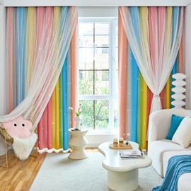 Loyala Star Curtains Blackout Curtains for Bedroom Cute Curtains Kids Curtains Rainbow Curtains, Curtains 63 Inches Long 2 Panels, Red & Yellow & Blue Curtains, 42 X 63 Inches