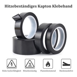 Misuyue 10 mm Kapton Tape, 33 m Heat Resistant Tape, Polyimide Insulation Tape for Electronics, 3D Printer Soldering, Sublimation and Insulating Circuit Boards, Matt Black