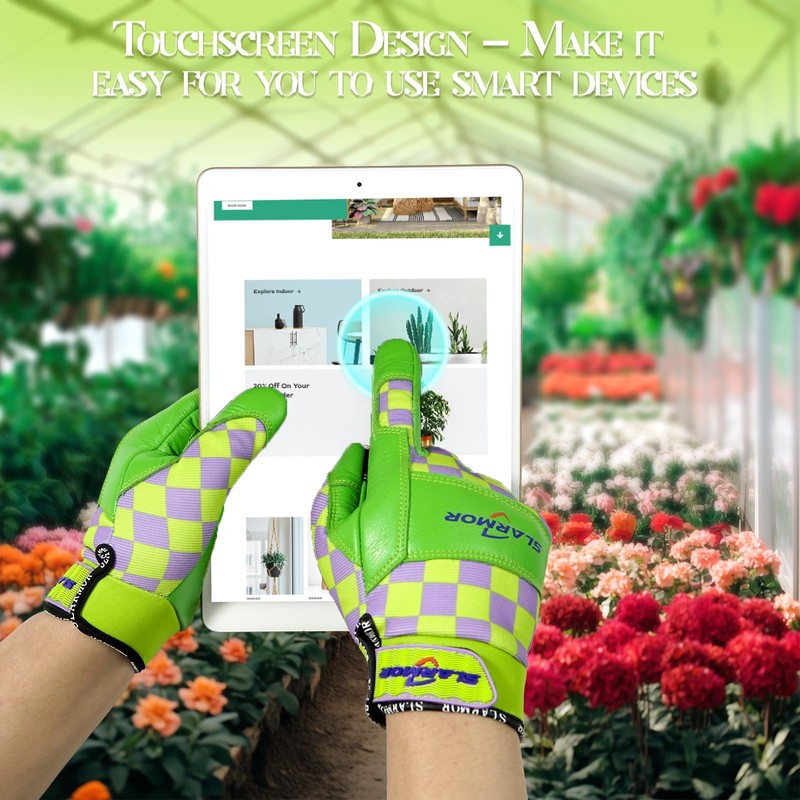 SLARMOR Gardening-Gloves-for-Women, Thorn-Proof Leather-Work Gloves, Touchscreen & Puncture Resistant Garden