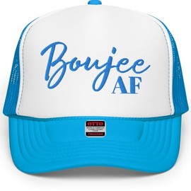 RIVEMUG NG Boujee AF Embroidered Curved Bill Foam Trucker Hat High Crown Adjustable Bourgeoisie Cap