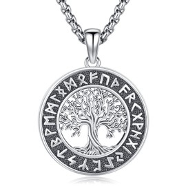 Eusense Viking Jewellery 925 Silver Viking Necklace Gifts Amulet Nordic Mythology Pendant Gift for Men Women, Sterling Silver, Silver