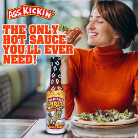 ASS KICKIN' Ghost Pepper Hot Sauce - 5 oz - Premium Gourmet Hot Sauce for Chicken Wings and Breakfast Burritos–Perfect Stocking Stuffers or Christmas Gifts for the Hot Sauce Fan-Try if you Dare!