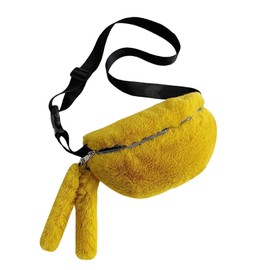 Fuzzy Fanny Pack for Women Faux Fur Belt Bum Bag with Adjustable Strap Waist Pouch Casual Crossbody Purse for Travel, Yellow, One Size