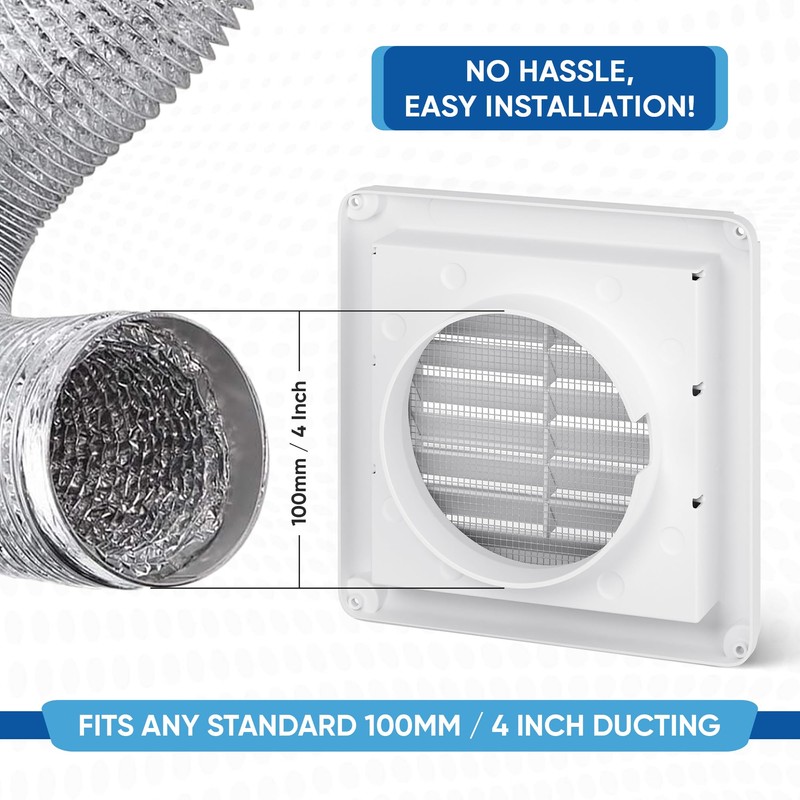 Adair 100mm (4 Inch) Square Vent Cover - White 155mm