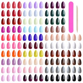 720PCS Short Glossy Stiletto Fake Nails, EBANKU 30 Colors Full Cover False Nails Almond Acrylic Artificial Nail with Nail File for Woman Girls Nail Art DIY Decoration at Home Salon(Glues Not Included)