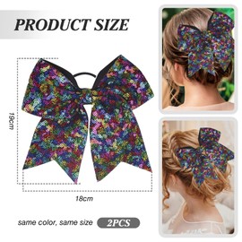 TUUXI 2pcs Large Glitter Cheer Bows 7 Inch Black Sequin Cheerleading Bows with Elastic Hair Ties Bands Ponytail Holder for Cheerleaders Softball Football Competition College Sport