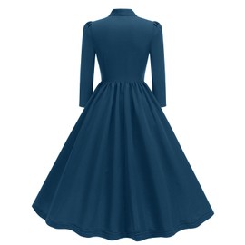 50s Style Dresses for Women Vintage 3/4 Sleeve Tie Neck Swing Dress Midi Prom Dress Tea Party Evening Dress Audrey Hepburn Dress for Cocktail Work Party Homecoming Garden Party Dresses Lake Blue L