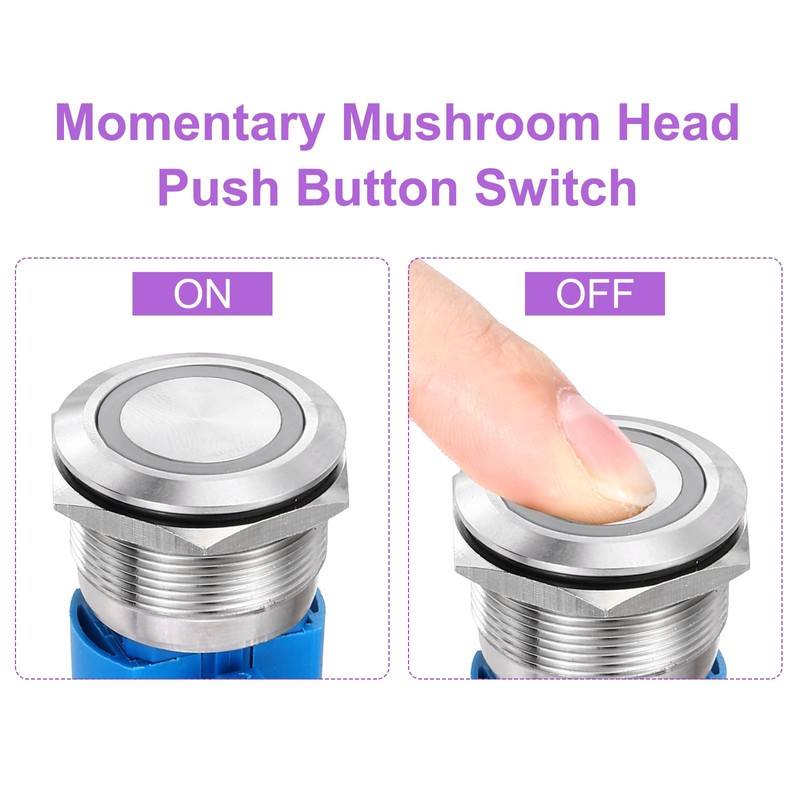 DMiotech 1 Pcs 7/8" Stainless steel Latching Push Button Switch