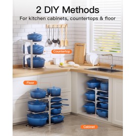 ORDORA 8-Tier Pots and Pans Organizer under Cabinet, Kitchen Cabinet Organizers and Storage, Heavy Duty 120LBS Pots and Pan Storage Rack Organizer inside Cabinet, Adjustable, Silver