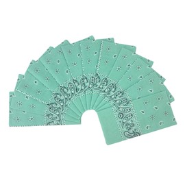 Vamqor 12pcs Bandana for women and men 100% Cotton Custom Fashion Paisley Design Multifunctional Outdoor Square Handkerchief (Mint Green)