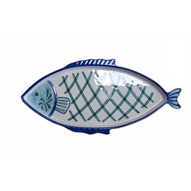 Melamine Plastic Fish Serving Platter Tray Dish 15 inches by 7 inches, White Blue Green