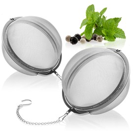 com-four® 2 x Tea Strainer Made of 304 Stainless Steel - Large Tea Infuser for Loose Tea, Herbs and Spices - Fine Mesh Tea Filter with Chain - Spice Strainer - Herb Strainer (2 Pieces - 7.5 cm