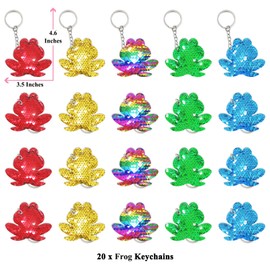KeeStar 20 Pack Frog Sequin Keychains Party Favors for Reptile Camping Themed Party, Baby Shower Goodie Bag Fillers, Birthday, School Carnival Rewards, Classroom Prize