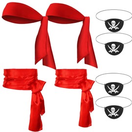 Amazleer 8 Pcs Pirate Accessories Pirate Party Supplies Pirate Head Bandana 2 red belts Sports Head Ties 2Pcs with 4 Pirate Eye Patches